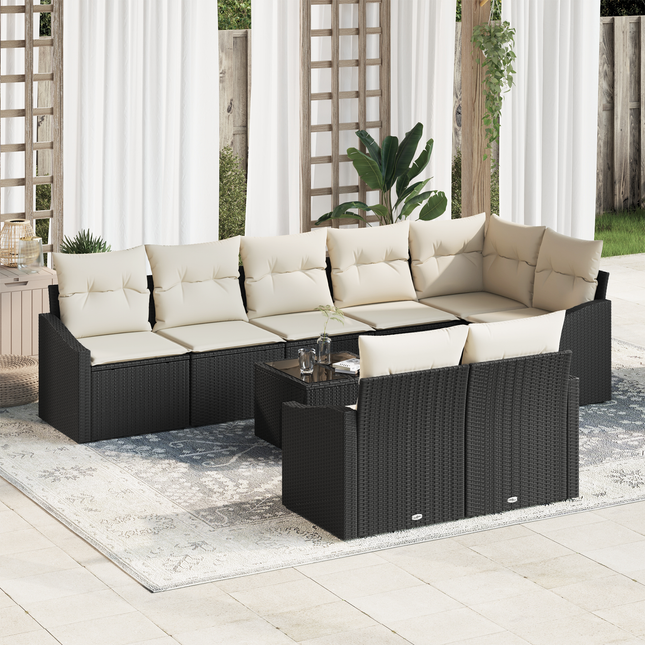 Havesofa Sæt med pude 9 pcs Brun og Creme polyrattan