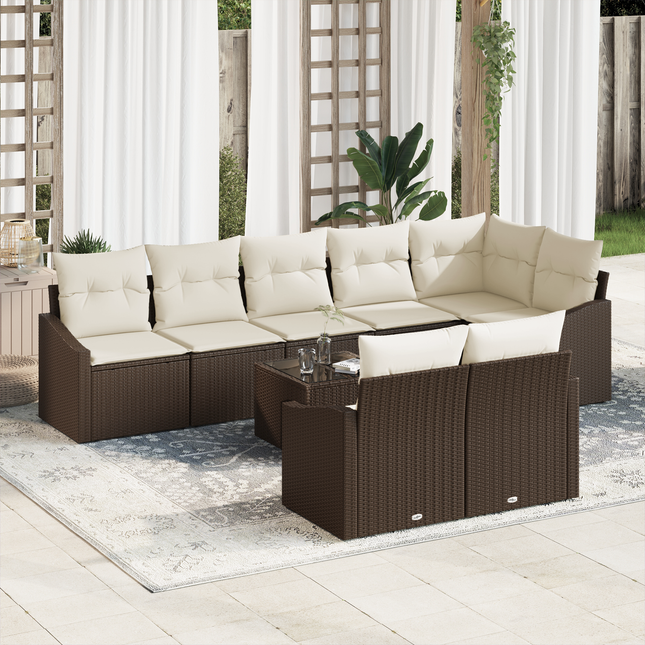 Havesofa Sæt med pude 9 pcs Brun og Creme polyrattan