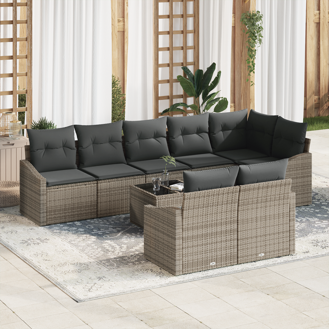 Havesofa Sæt med pude med opbevaring 9 pcs Lysegrå polyrattan