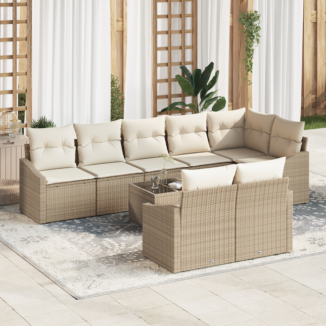 Havesofa Sæt med pude 9 pcs Beige og creme polyrattan
