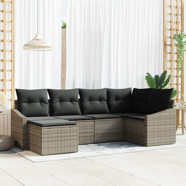 Have Spisebordssæt 6 pcs Grå Poly Rattan og pulverlakeret stål