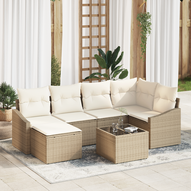 Have Spisebordssæt med pude med opbevaring 7 pcs Beige og creme