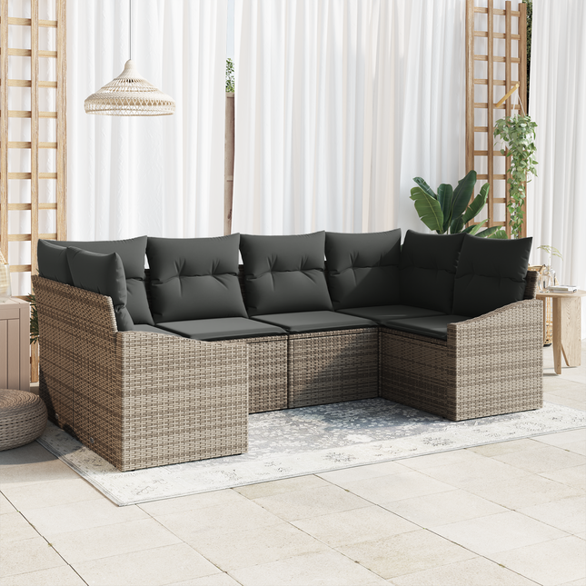 Havesofa Sæt med opbevaring 6 pcs Grå polyrattan