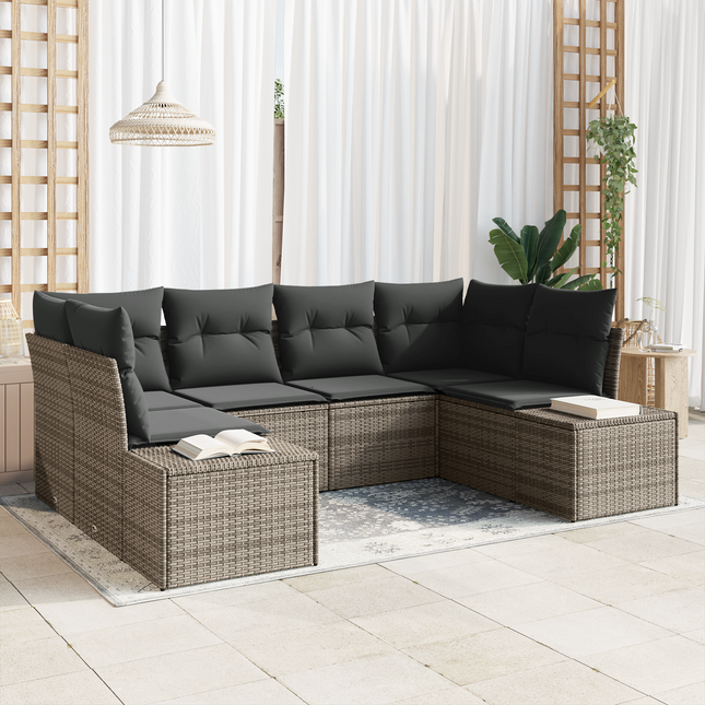 Havesofa Sæt med opbevaring 6 pcs Grå Poly rattan