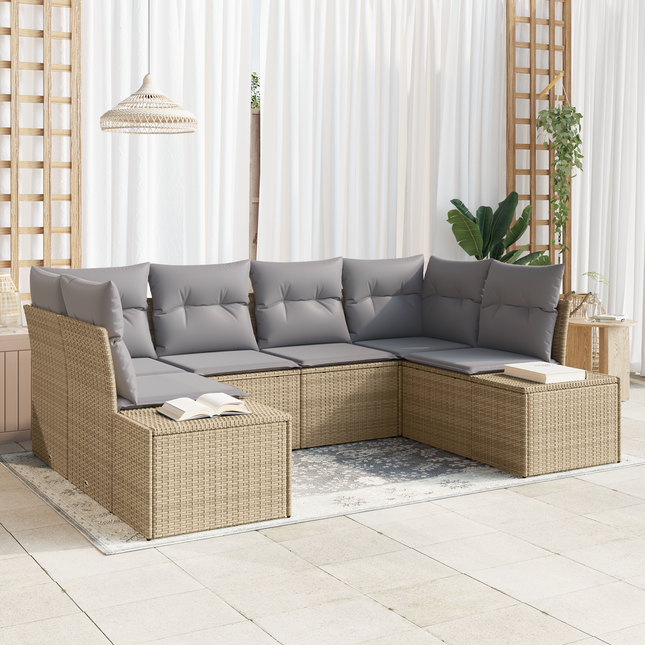 Havesofa Sæt med opbevaring 6 pcs Beige og lys grå Poly rattan
