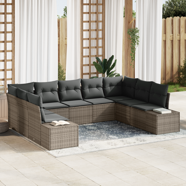 Havesofa Sæt med pude 9 pcs Grå Polyrattan