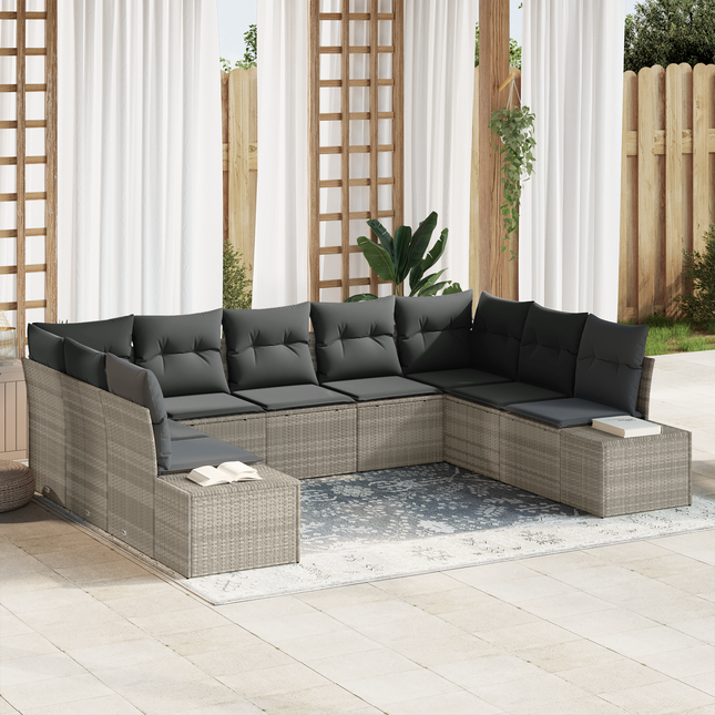Havesofa Sæt med pude 9 pcs Lysegrå Polyrattan