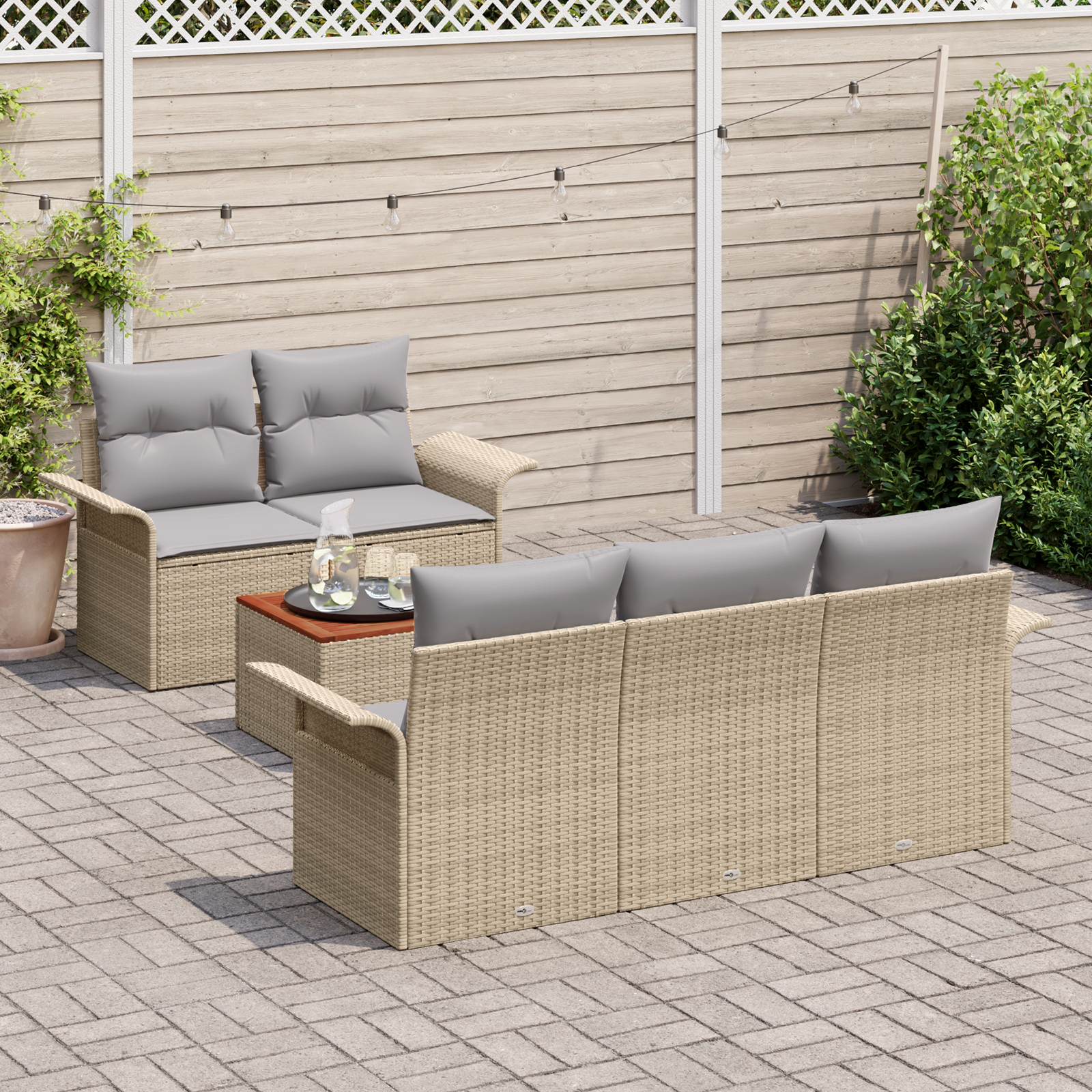 Havesofa Sæt med opbevaring 6 pcs Beige og lys grå polyrattan