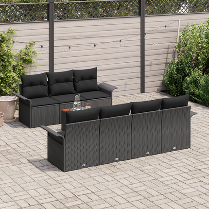 Havesofa Sæt med opbevaring 8 pcs Sort polyrattan