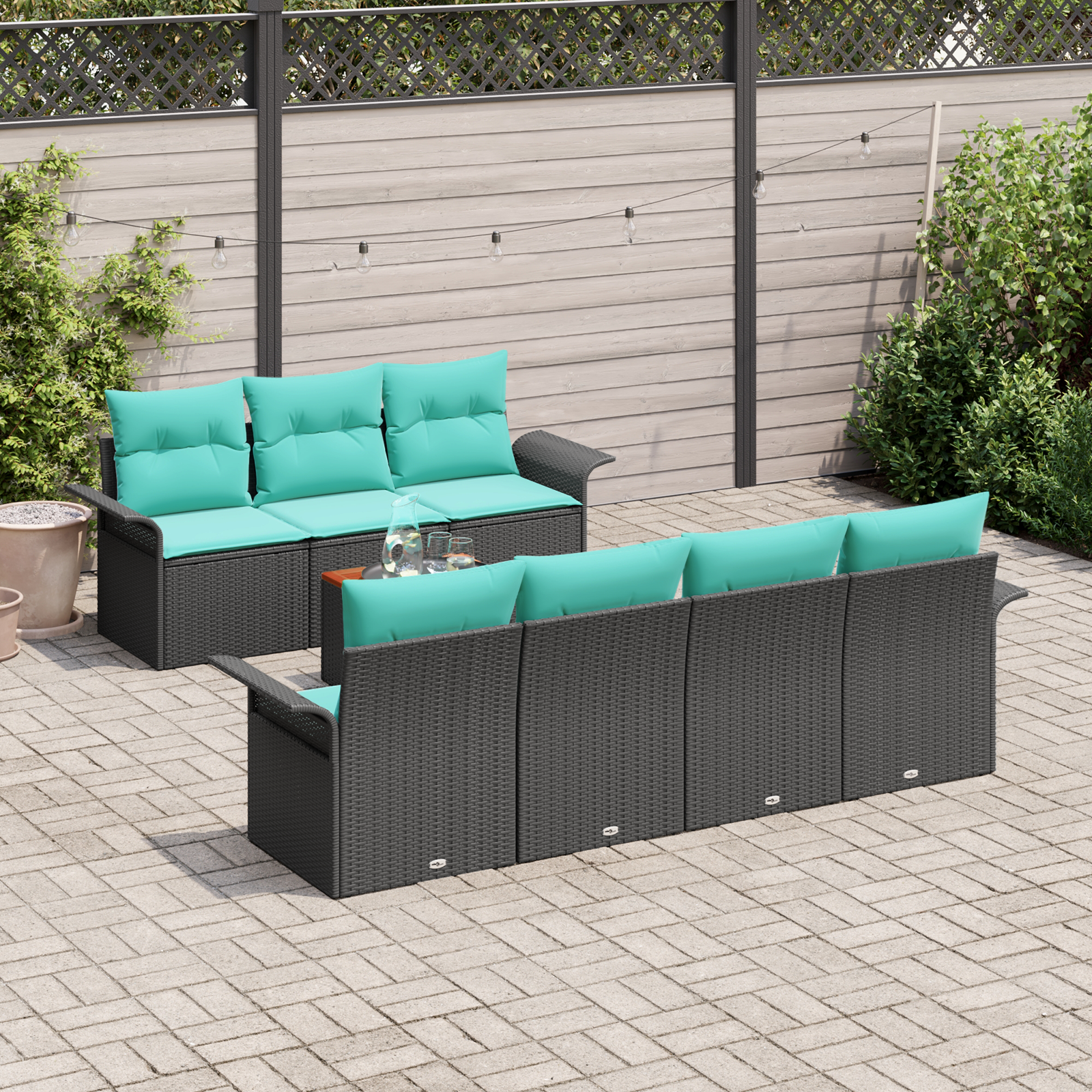 Havesofa Sæt med opbevaring 8 pcs Sort og turkis polyrattan