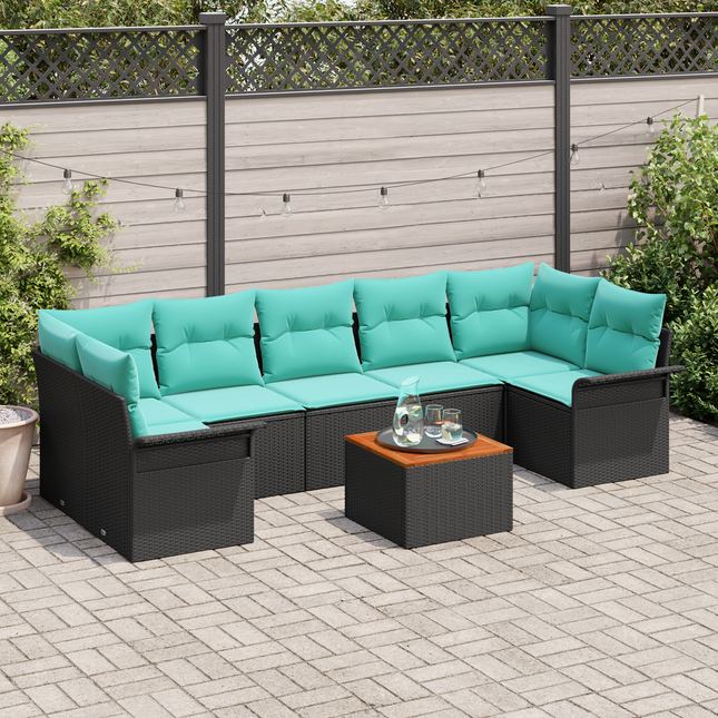 Havesofa Sæt med opbevaring 8 pcs Sort og turkis polyrattan