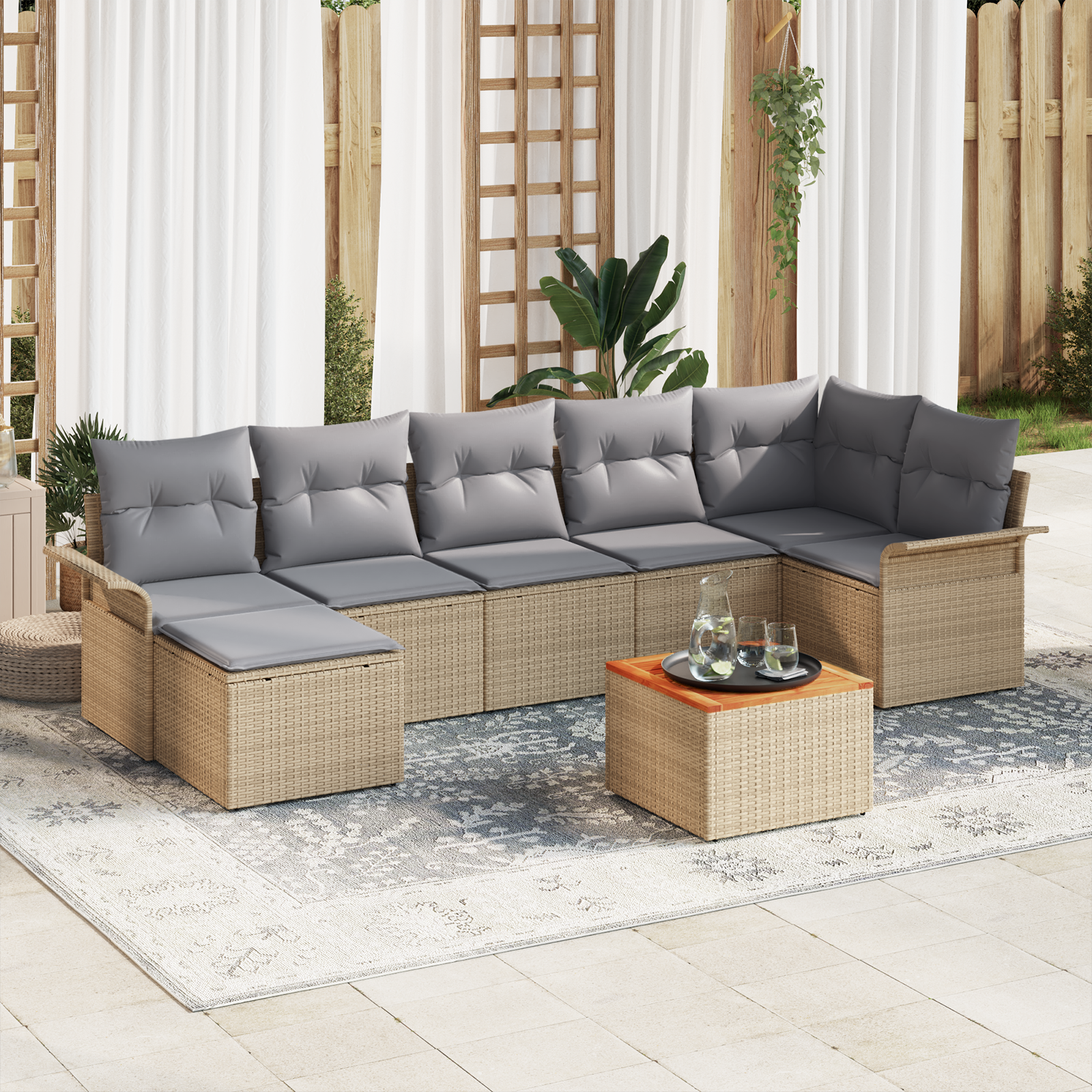 Havesofa Sæt med opbevaring 8 pcs Beige og lys grå polyrattan