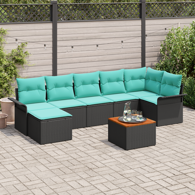 Havesofa Sæt med opbevaring 8 pcs Sort og turkis polyrattan