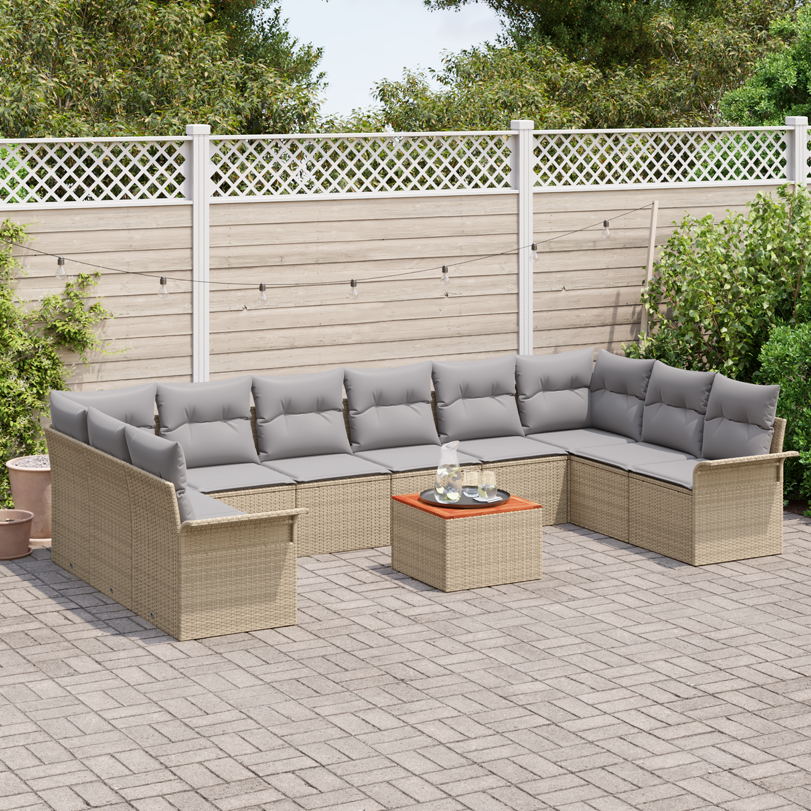 Havesofa Sæt med opbevaring 11 pcs Beige og lys grå polyrattan
