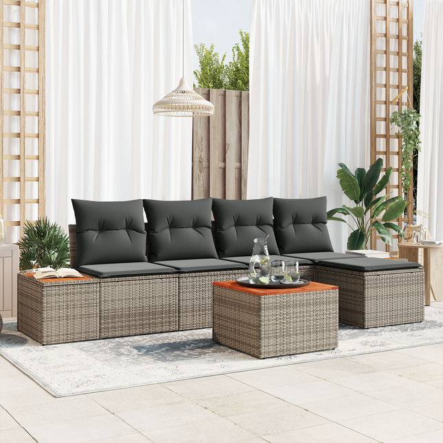 Havesofa Sæt med pude med opbevaring 6 pcs Grå Polyrattan
