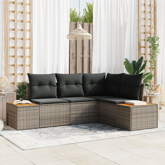 Havesofa Sæt med pude med opbevaring 4 pcs Grå Polyrattan