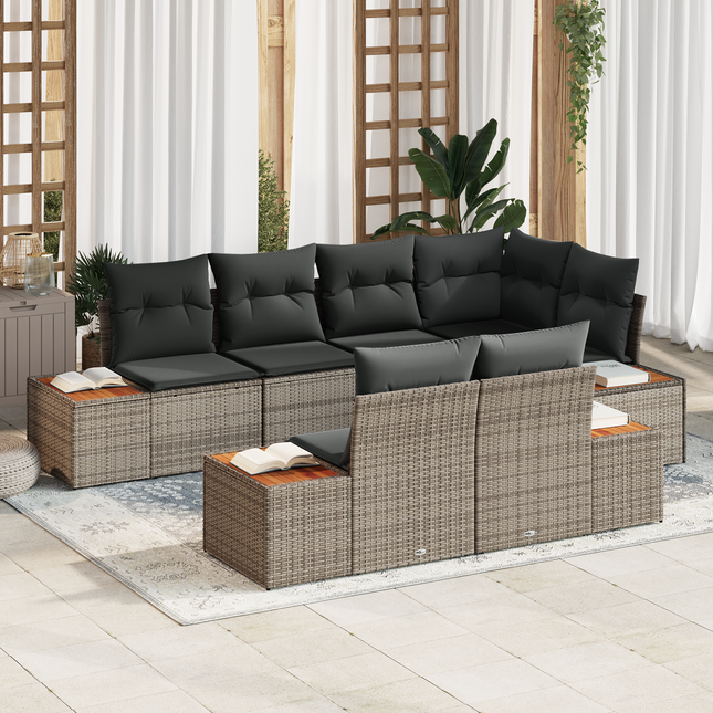 Havesofa Sæt med pude med opbevaring 7 pcs Grå Polyrattan