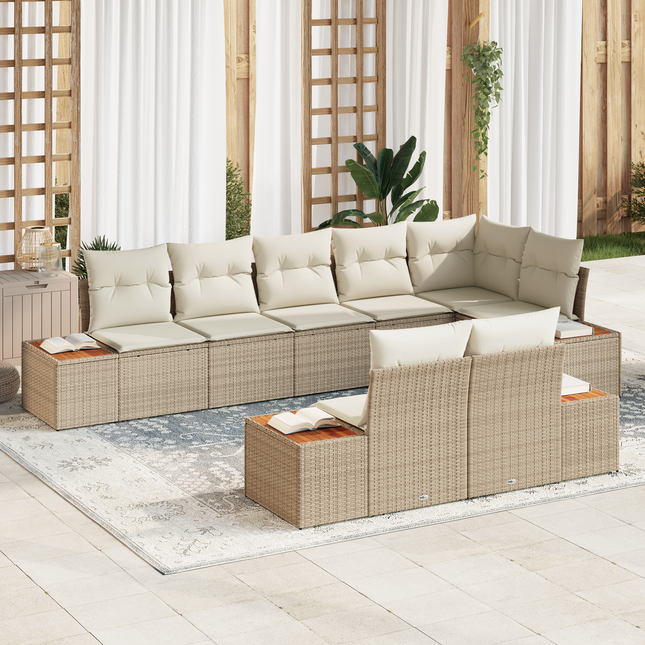 Havesofa Sæt med pude 8 pcs Beige og creme Polyrattan