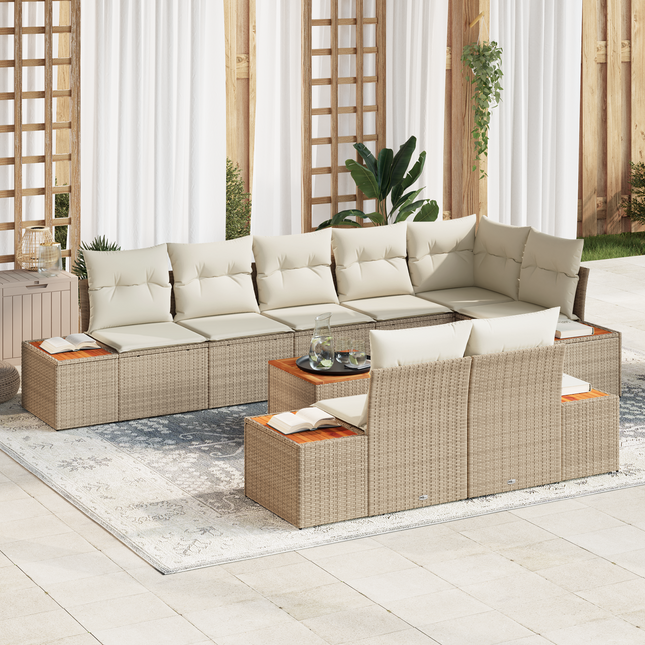 Havesofa Sæt med pude 8 pcs Beige og creme Polyrattan