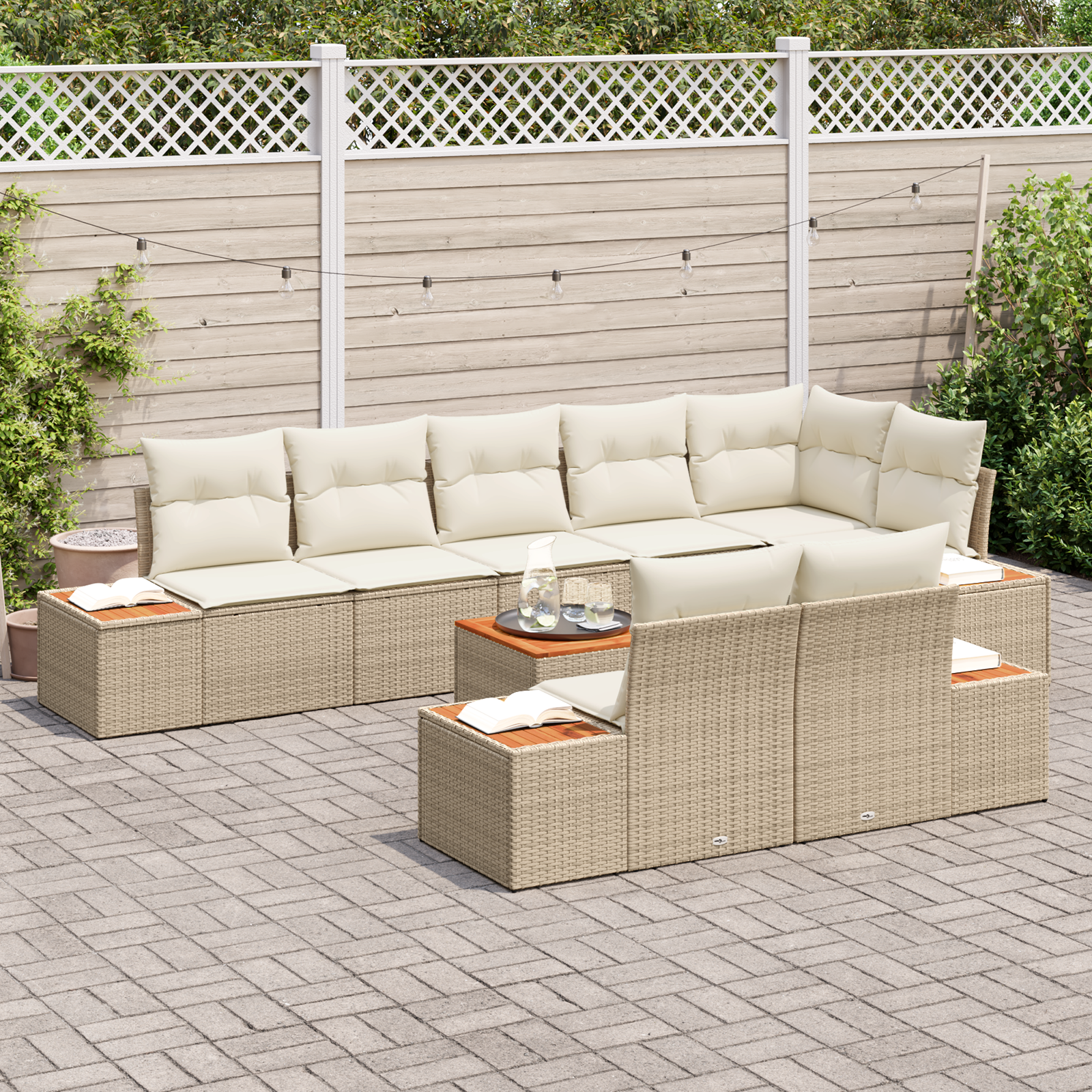 Havesofa Sæt med pude 8 pcs Beige og creme Polyrattan