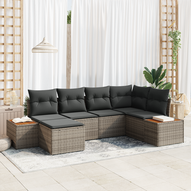 Havesofa Sæt med pude med opbevaring 7 pcs Grå Polyrattan