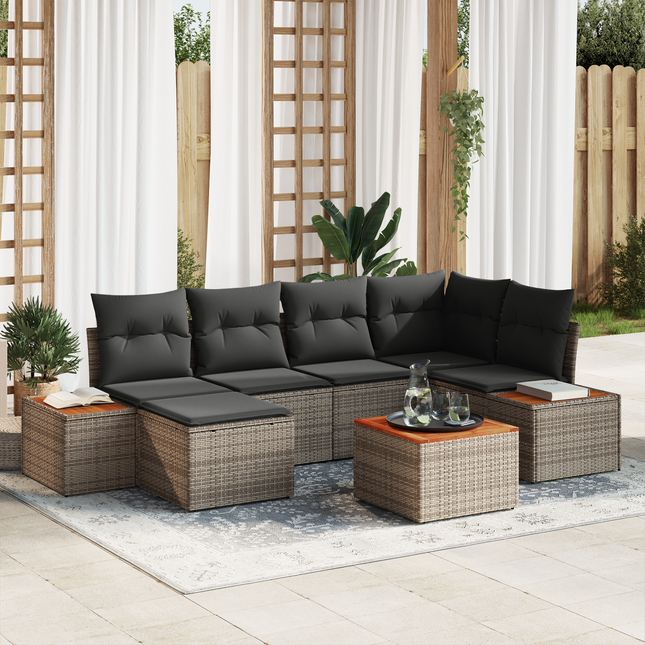 Havesofa Sæt med pude med opbevaring 7 pcs Grå Polyrattan
