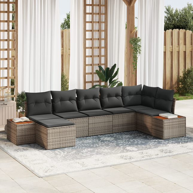 Havesofa Sæt med pude med opbevaring 8 pcs Grå Polyrattan