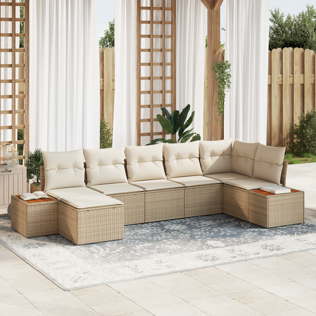 Havesofa Sæt med pude 8 pcs Beige og creme Polyrattan