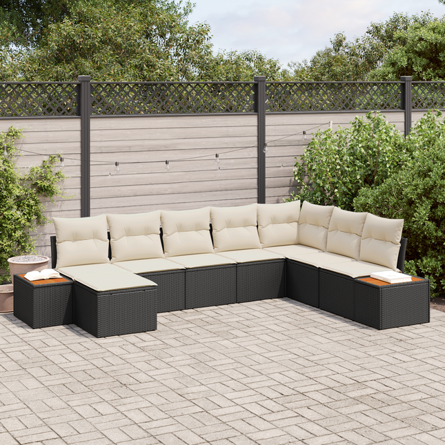 Havesofa Sæt med pude 9 pcs Sort og Cream Polyrattan