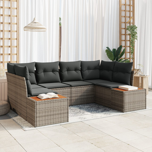 Havesofa Sæt med pude med opbevaring 6 pcs Grå Polyrattan