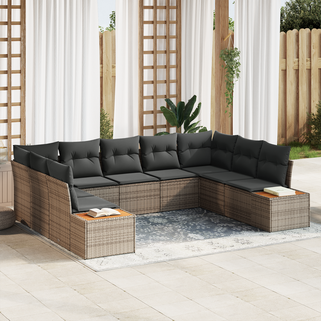 Havesofa Sæt med pude med opbevaring 5 pcs Grå Polyrattan