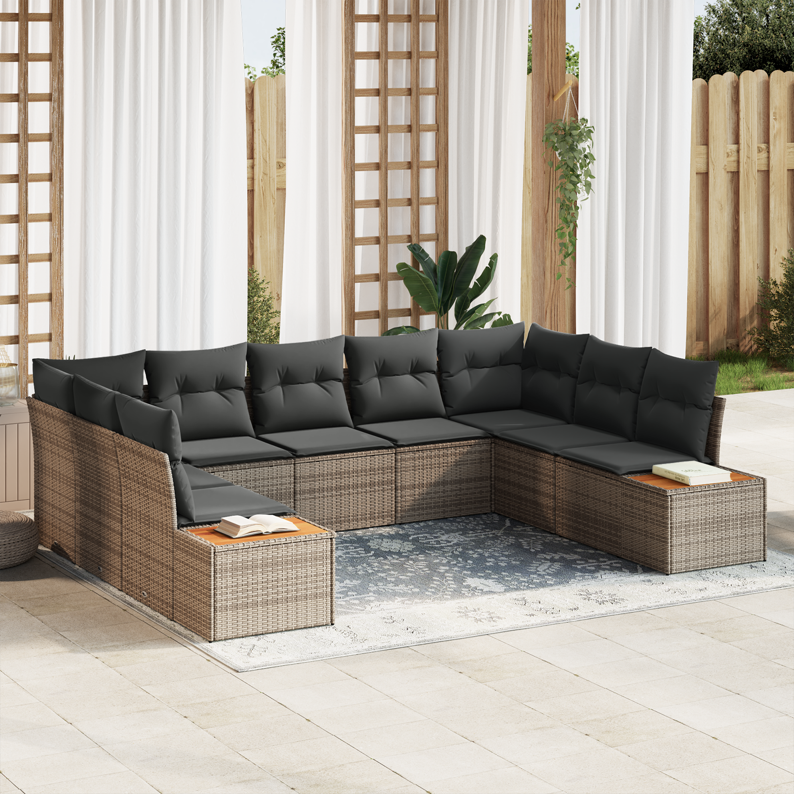 Havesofa Sæt med pude med opbevaring 5 pcs Grå Polyrattan