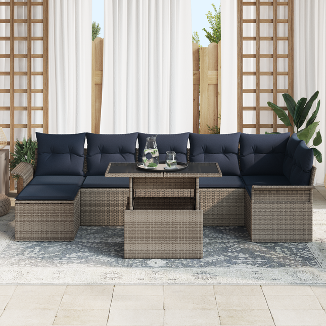 Havesofa Sæt med pude med opbevaring 8 pcs Grå Poly Rattan