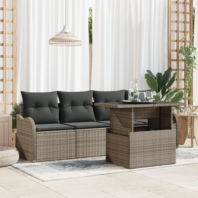 Havesofa Sæt med pude med pude 5 pcs Grå Poly Rattan