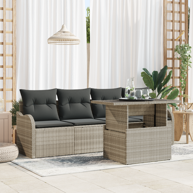 Havesofa Sæt med pude med pude 5 pcs Lysegrå Poly Rattan