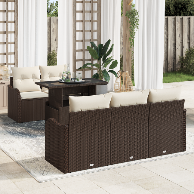 Havesofa Sæt med pude med pude 6 pcs Brun Poly Rattan
