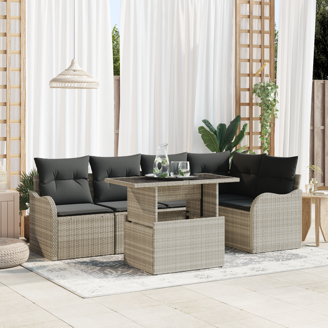 Havesofa Sæt med pude med pude 6 pcs Lysegrå Poly Rattan