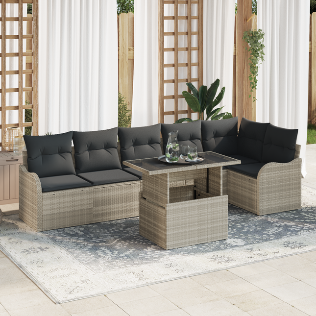 Havesofa Sæt med pude med pude 7 pcs Lysegrå Poly Rattan