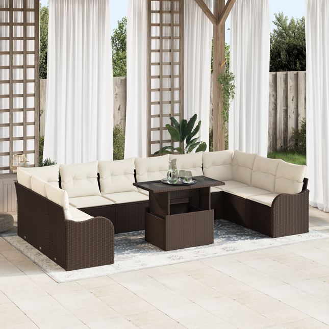 Havesofa Sæt med pude med pude 11 pcs Brun Poly Rattan