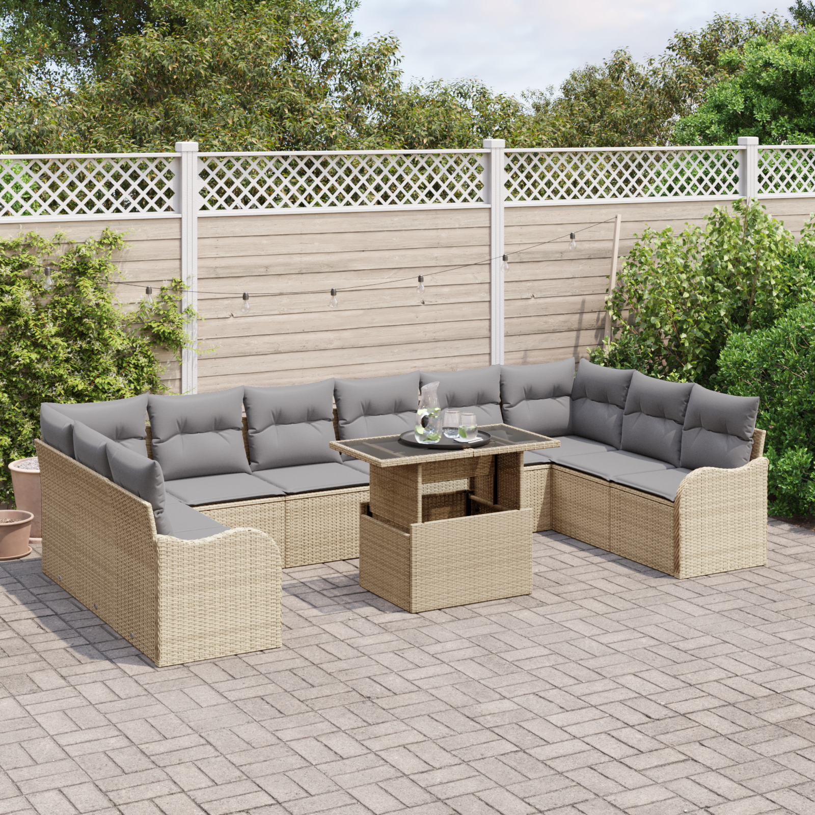 Havesofa Sæt med pude med pude 11 pcs Beige Poly Rattan