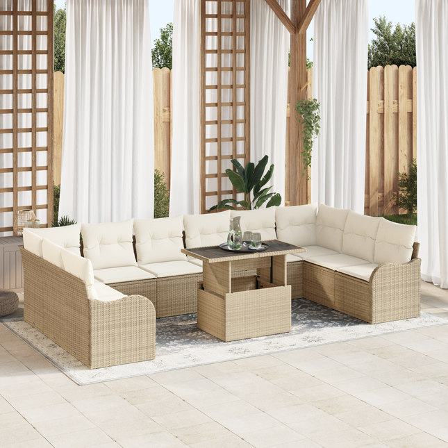 Havesofa Sæt med pude med pude 11 pcs Beige Poly Rattan