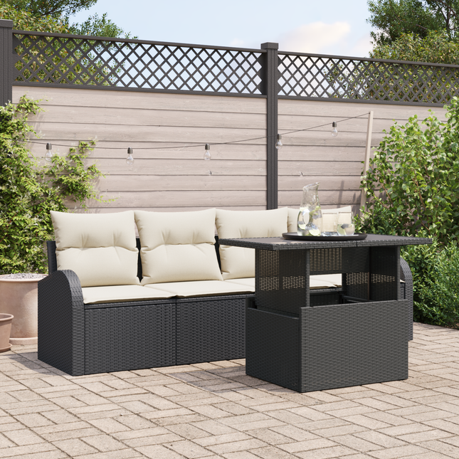 Havesofa Sæt med pude med pude 5 pcs Sort Poly Rattan