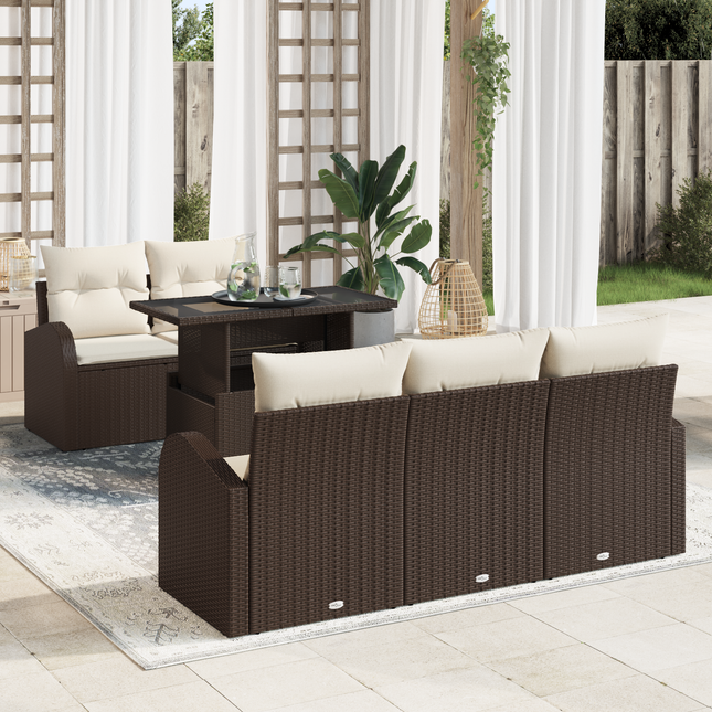 Havesofa Sæt med pude med pude 6 pcs Brun Poly Rattan