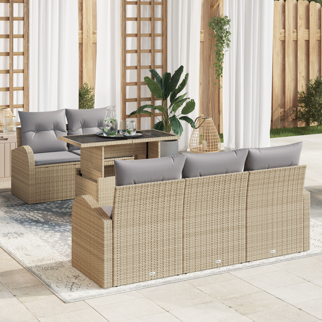 Havesofa Sæt med pude med pude 6 pcs Beige Poly Rattan