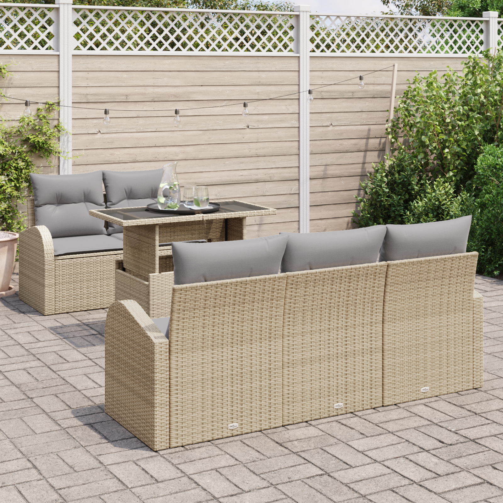 Havesofa Sæt med pude med pude 6 pcs Beige Poly Rattan