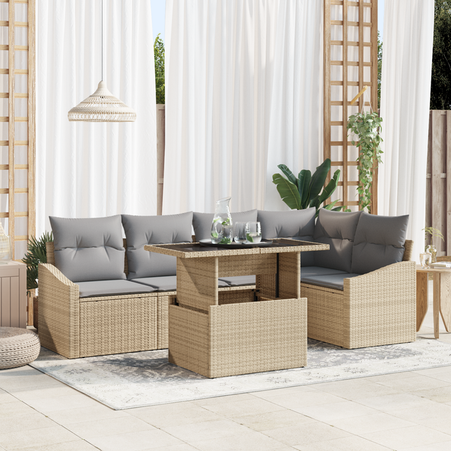 Havesofa Sæt med pude med opbevaring 6 pcs Beige og lys grå