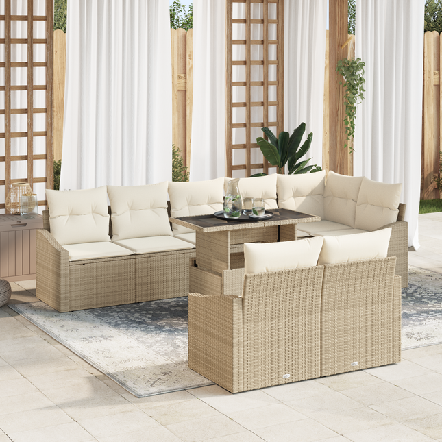 Havesofa Sæt med pude med opbevaring 9 pcs Beige og creme