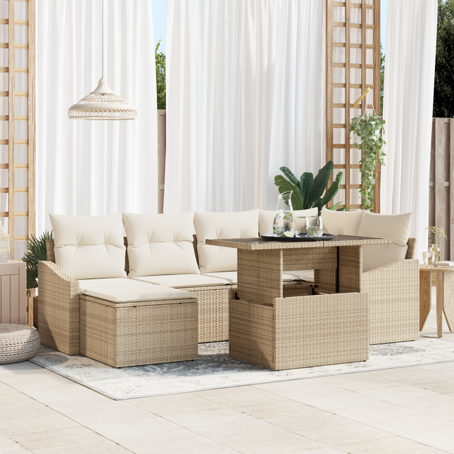 Havesofa Sæt med pude med opbevaring 7 pcs Beige og creme