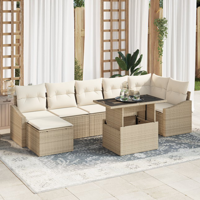 Havesofa Sæt med pude med opbevaring 8 pcs Beige og creme