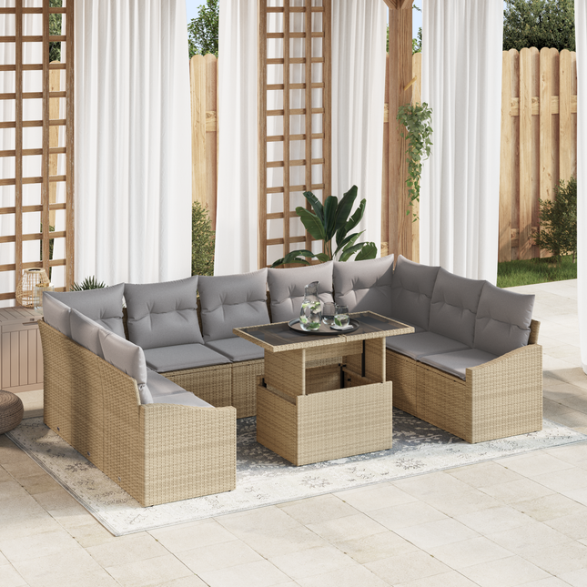 Havesofa Sæt med pude med opbevaring 10 pcs Beige og lys grå
